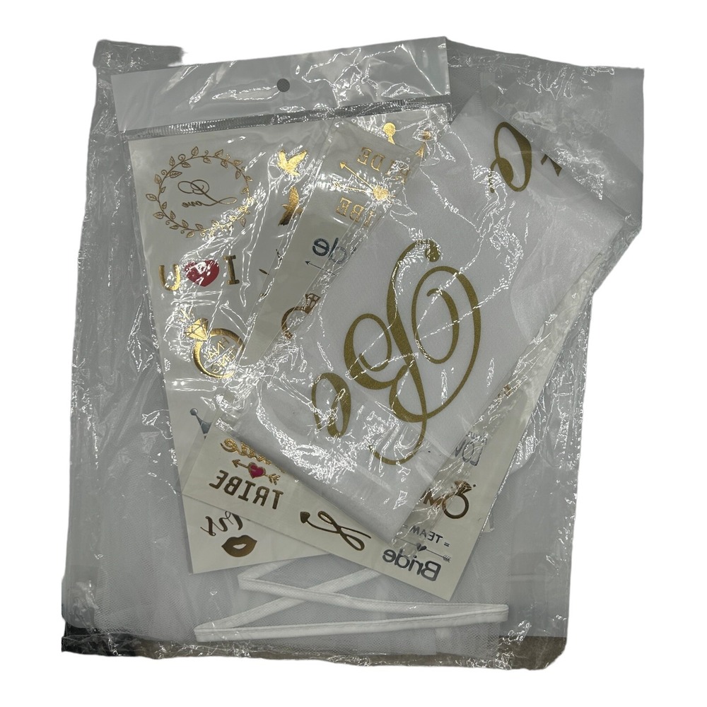 Bachelorette's Wedding Temporary Tattoos 2 Sheets, Veil, Sash